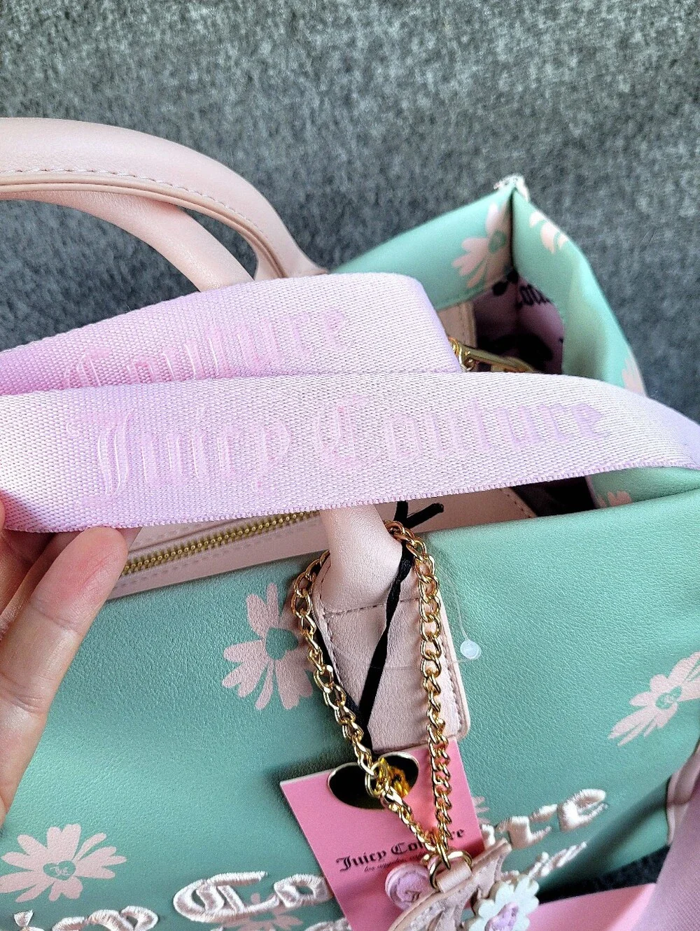 Juicy Couture Daisy For Juicy Tote Frosty Green Pink With Matching Card Wallet